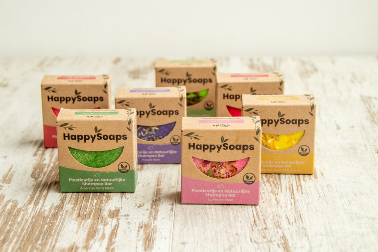 Happy Soaps. Duurzaam verpakt in vouwkarton.